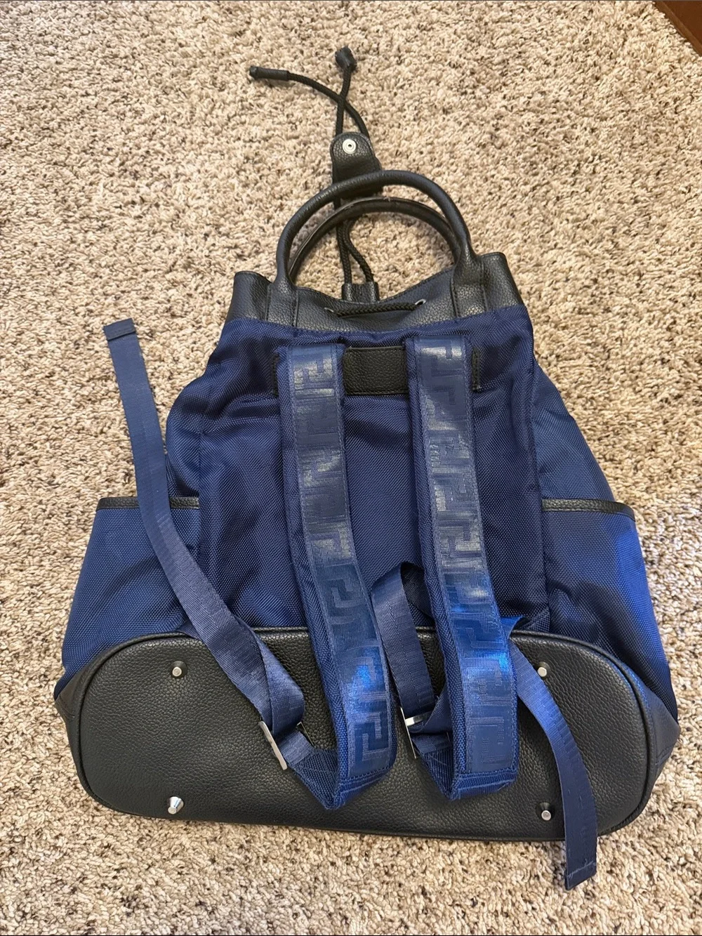 VERSACE Parfums Navy Blue and Black Men's Drawstring Backpack. Used condition.